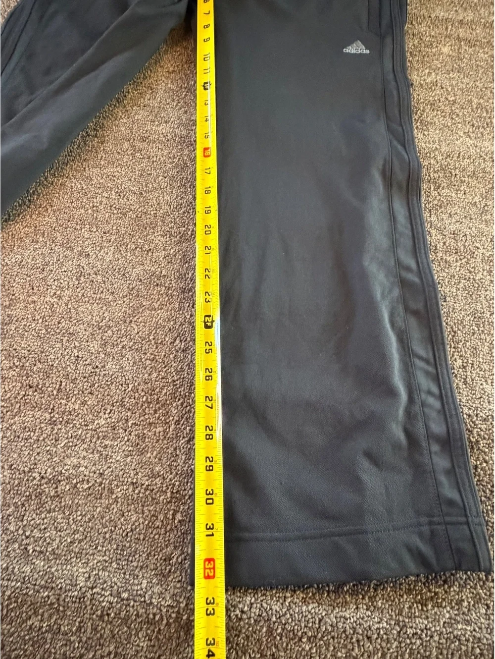 Adidas Men's Large Black 3-Stripe Track Pants Zip Pocket